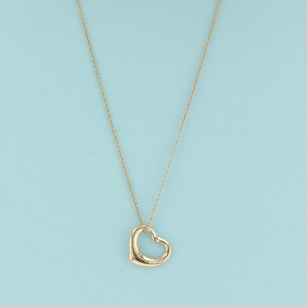 Tiffany Open Heart 5P Diamond Necklace Yellow Gold